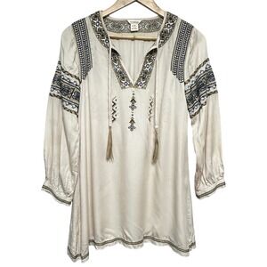 Sundance Embroidered Tunic Top Women XS Long Sleeve Boho Festival Travel Relaxed